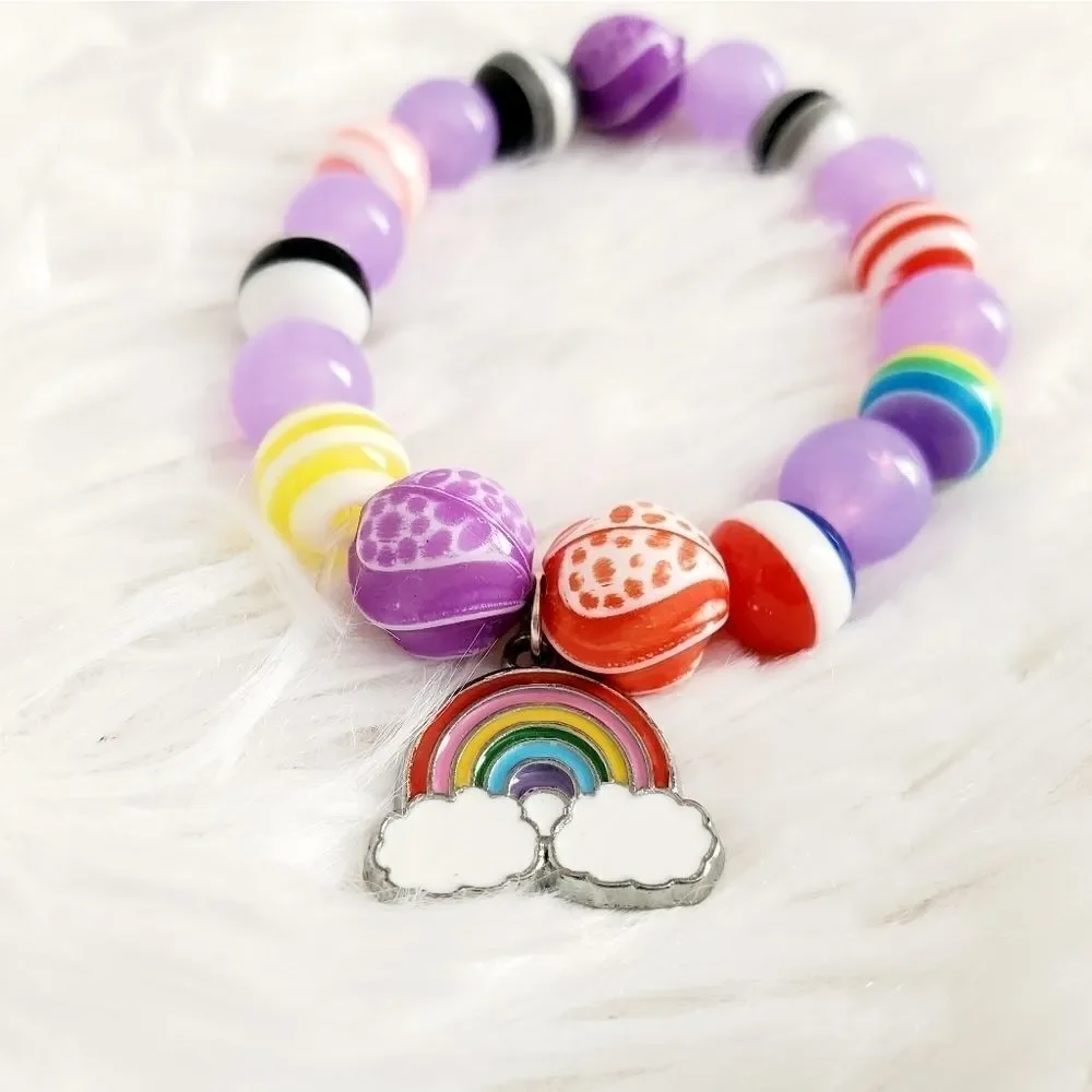 Handmade Children's Stretch Rainbow Pride Beaded Bracelet - Picture 6 of 14